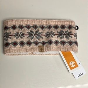 NWT Timberland headband winter warmer knit lined pale pink red & gray